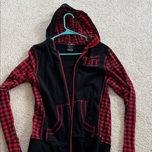 Cowgirl Tuff Red and Black buffalo Plaid zippered hoodie